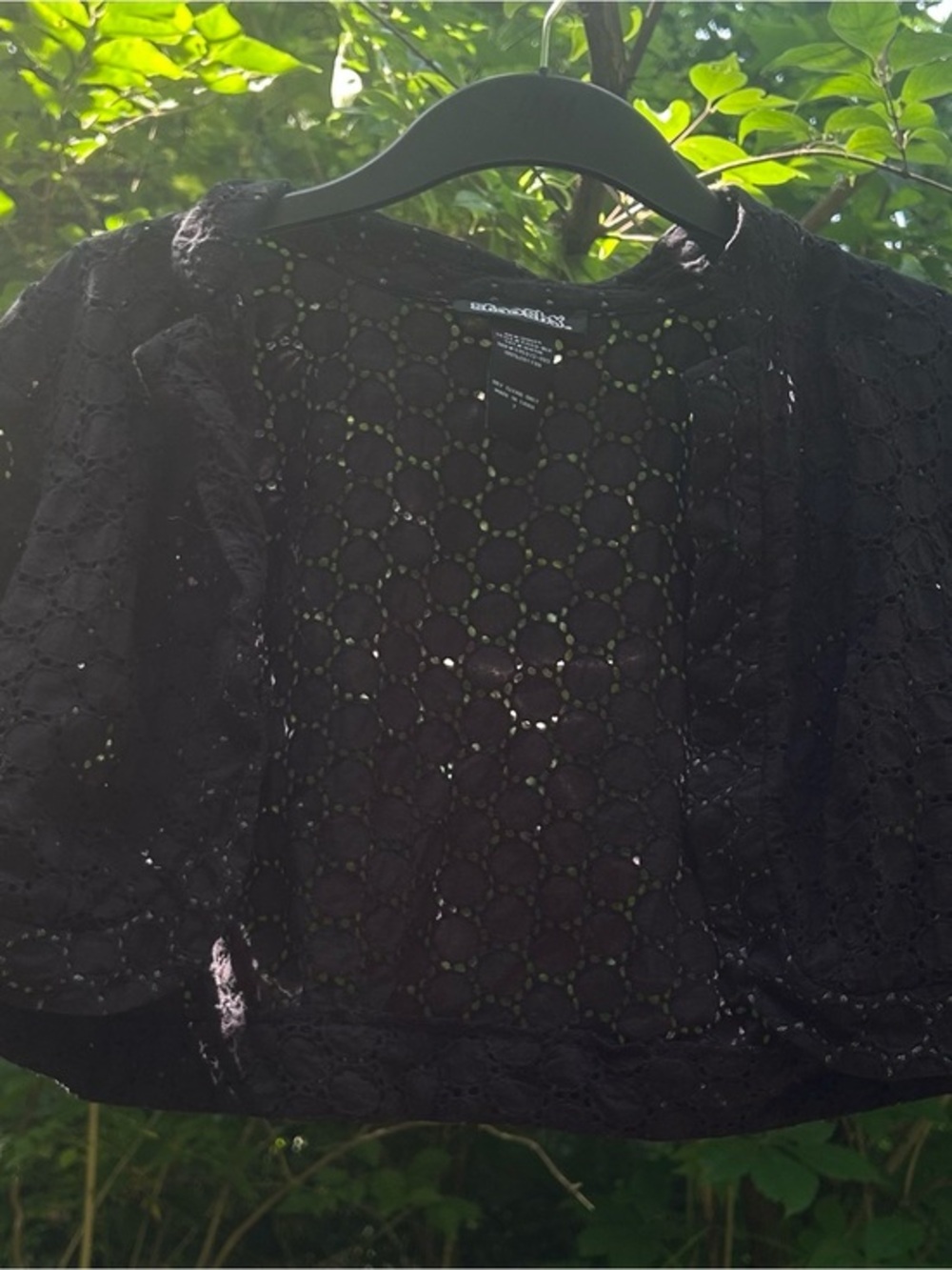 Vintage Y2K Stooshy Black Eyelet Lace Short Sleeve Shrug Crop Cardigan